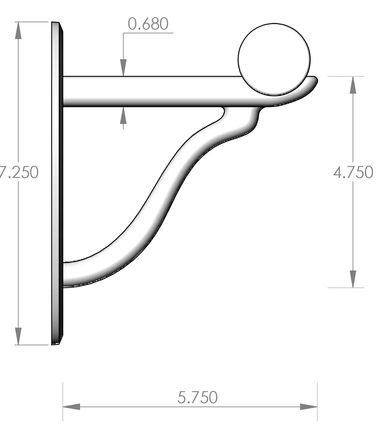 FTRL-534 Foot Rail Bracket Specifications