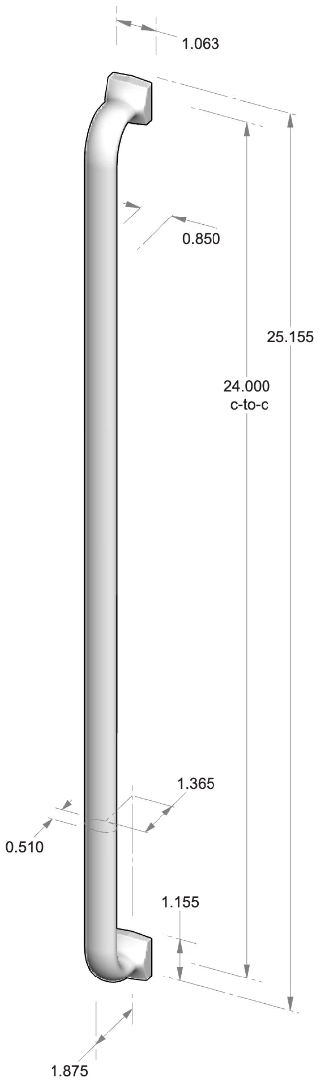 AP-514-24 Square Foot Appliance Pull Specifications