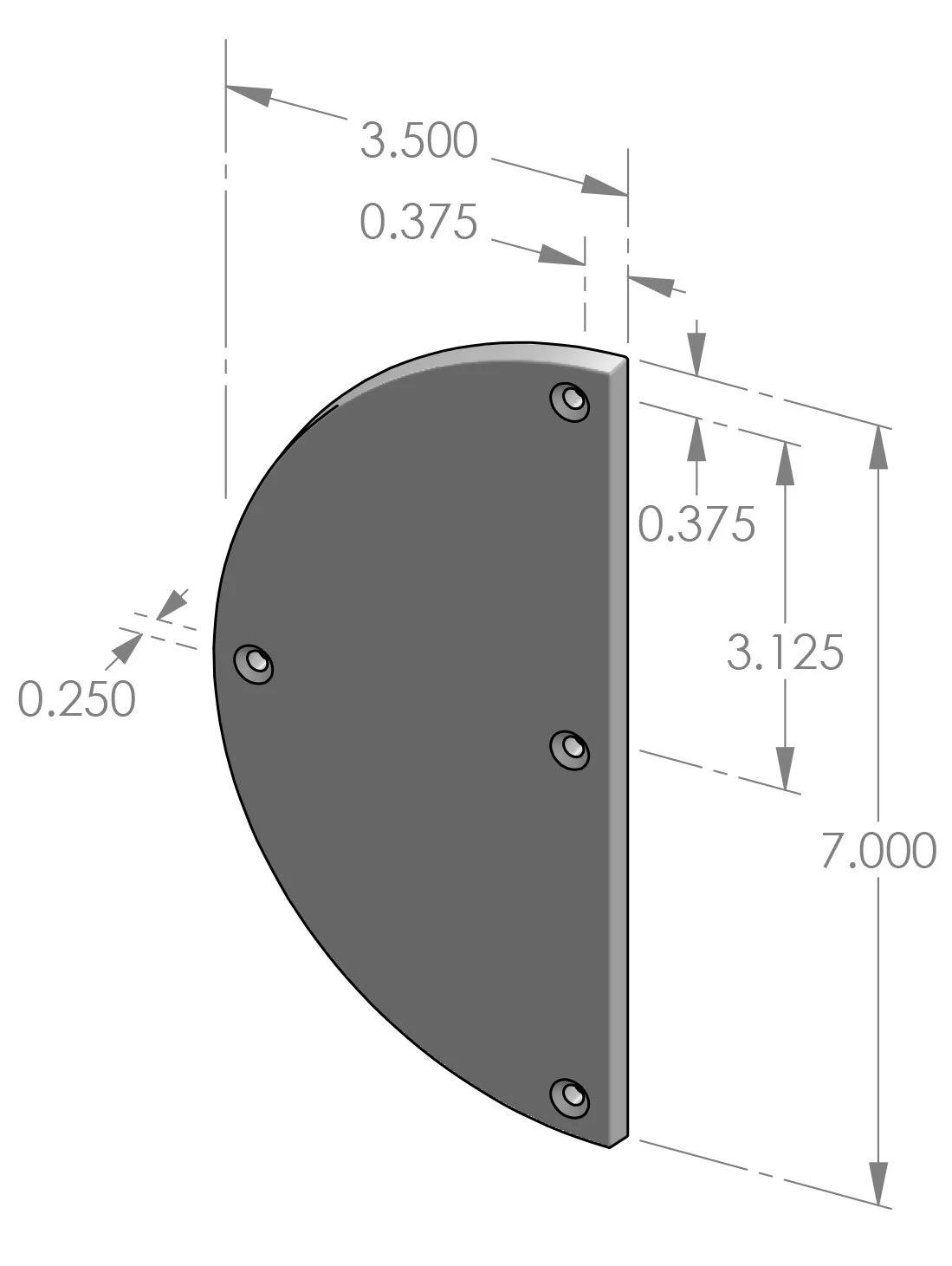 PP-HR07 Half Round Push Plate Specifications