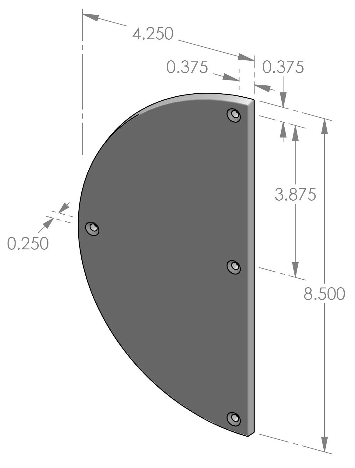 PP-HR08 Half Round Push Plate Specifications