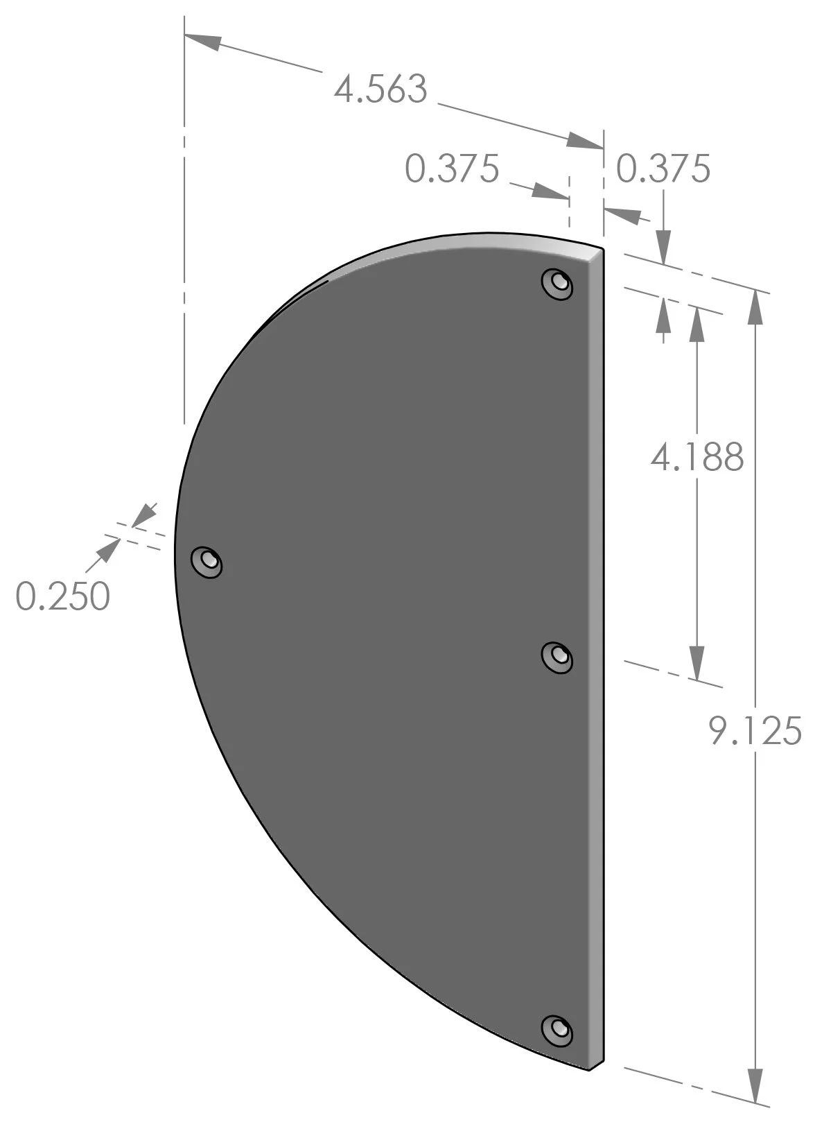 PP-HR09 Half Round Push Plate Specifications