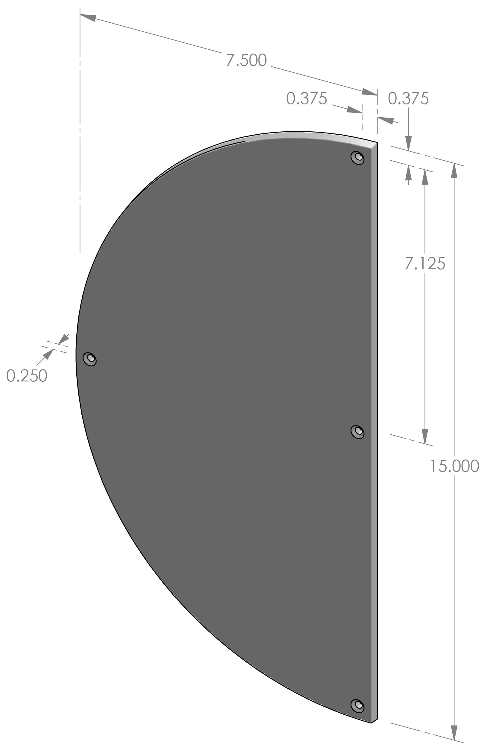 PP-HR15 Bevel Half Round Push Plate Specifications