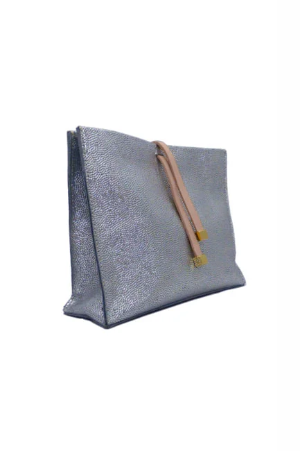 Silver Leather Clutch