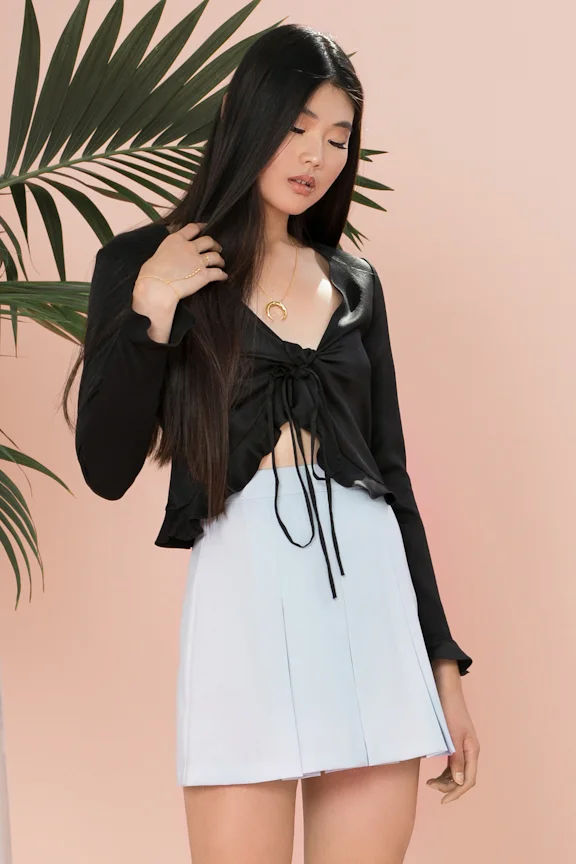 Black Silk Wrap Top