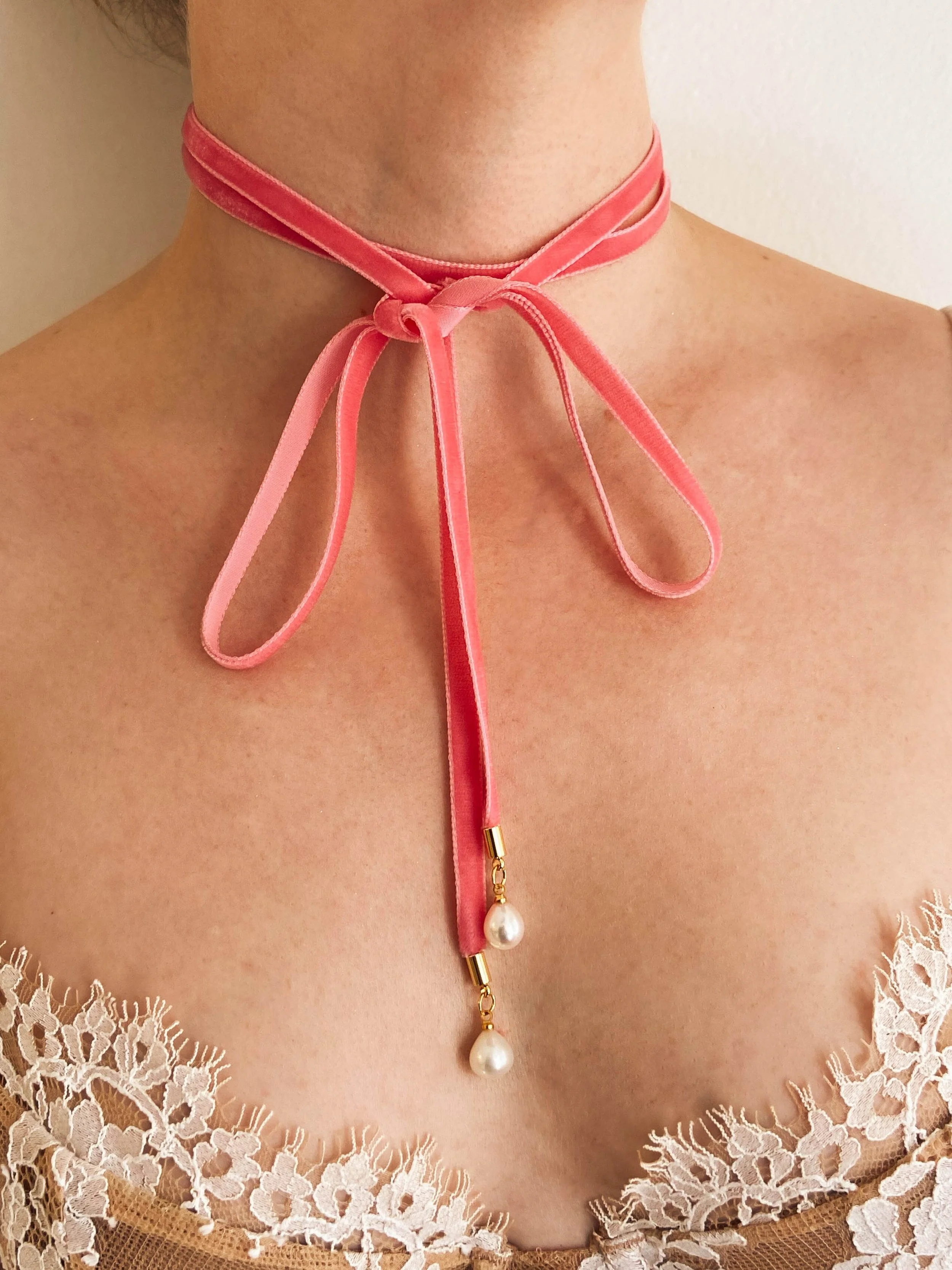 Pink Velvet Bow Necklace