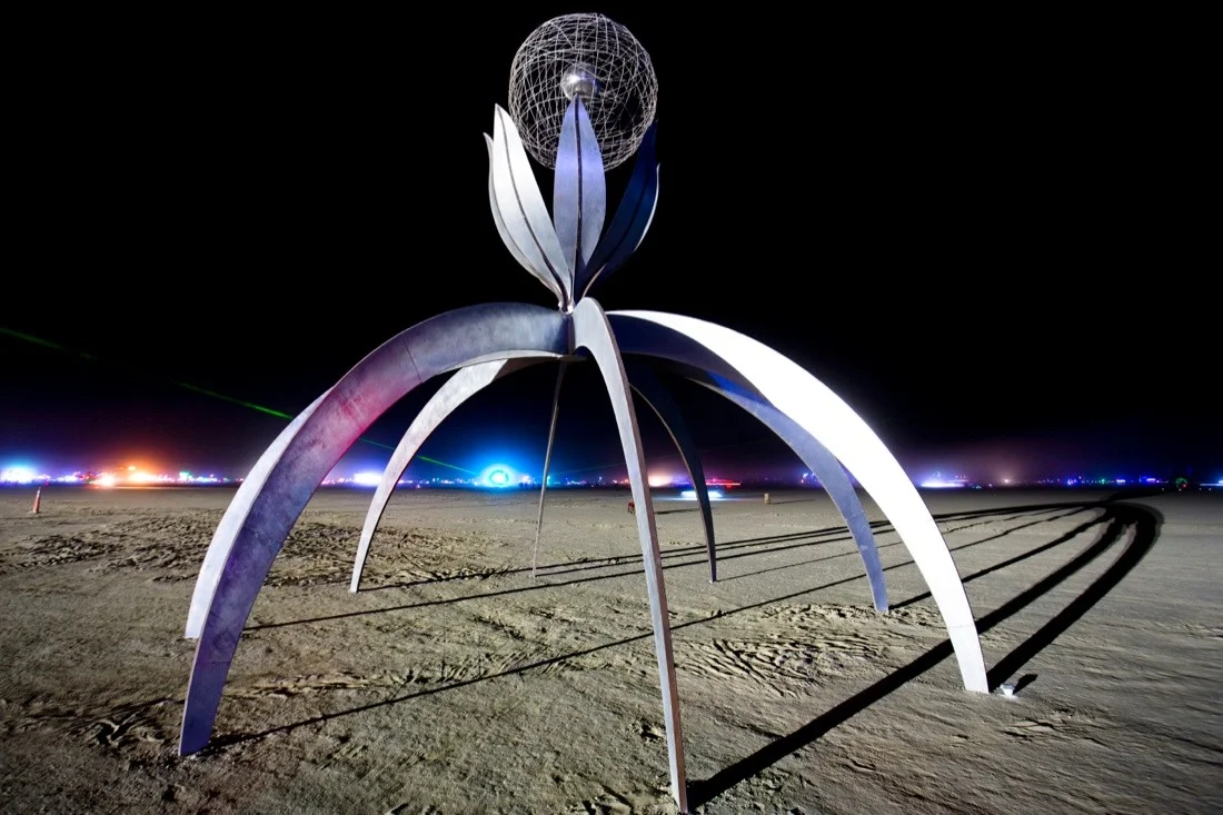 burning man 2013 305; long exposure night - alien sculpture playa horizon - giant steps are what we take, walking on the moon - long shadows.jpg