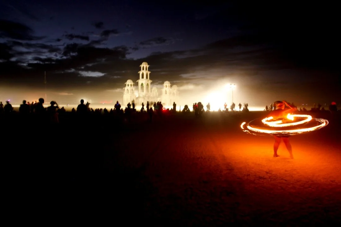 burning man 2011 658; temple burn night fire dancer.jpg