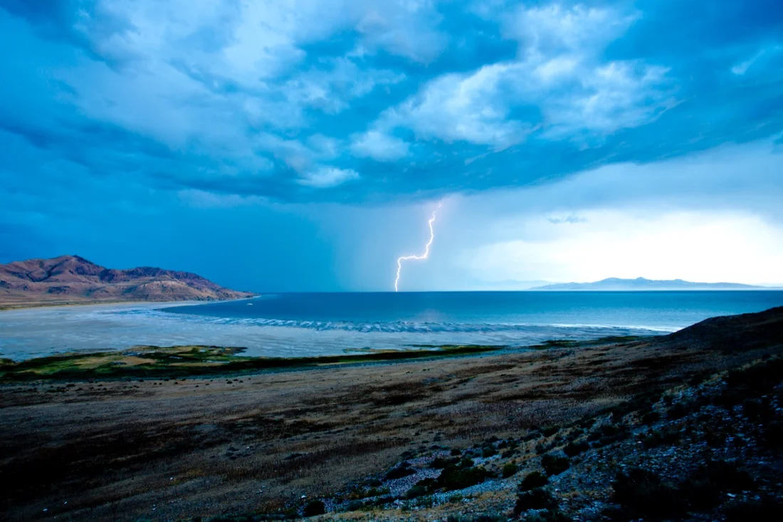 Salt Lake City Utah 19; Antelope Island Sunset Lightning Strike Blue.jpg