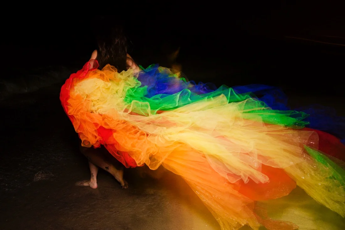 Fire Island Pines Independence Day Weekend 2018 60; Beach At Night Christina Raimbow Tulle Dress.jpg