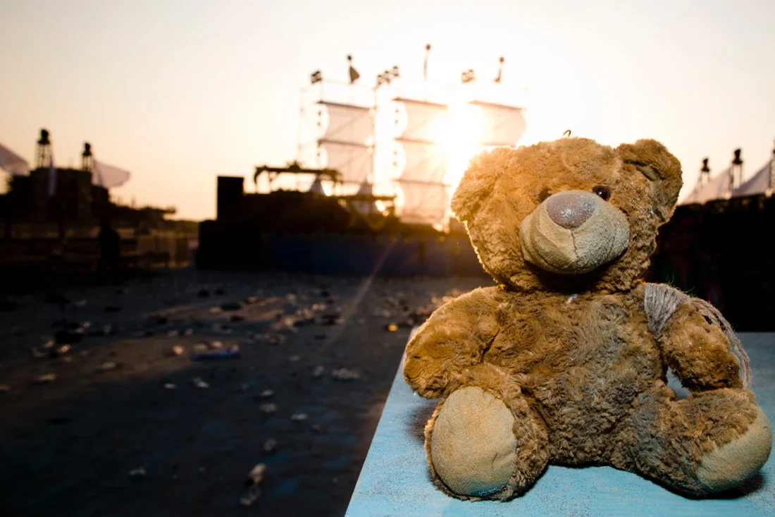 Fire Island Pines - Pines Party 2019 Beach Party 263; Party Empty Trash Teddy Bear Sunrise.jpg
