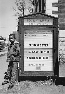 "Saturday, March 21 (1965). Afternoon. Taken on my arrival in Selma {Ala, at the Brown Chapel area," by JAMES H. BARKER