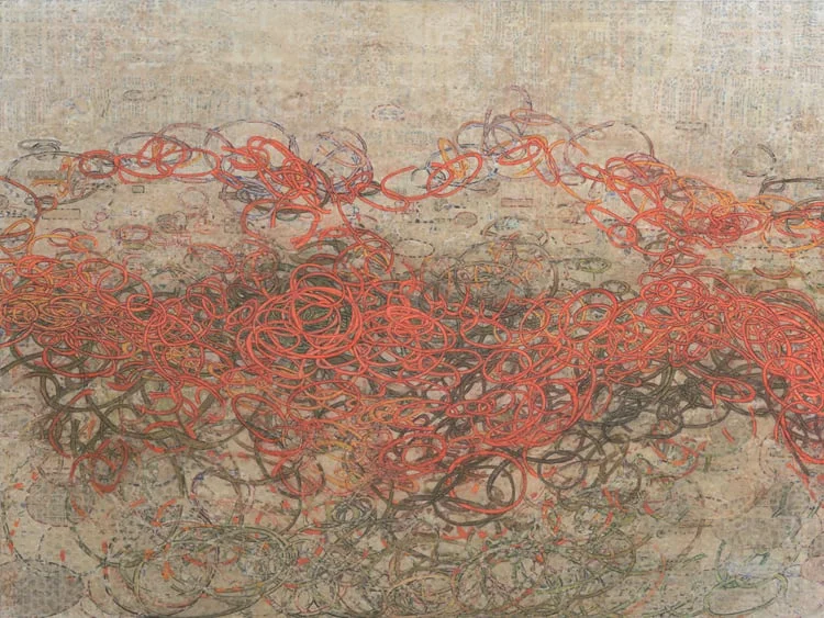 "What Lies Beneath #1'' (mixed media on board), by JAMISON FAUST