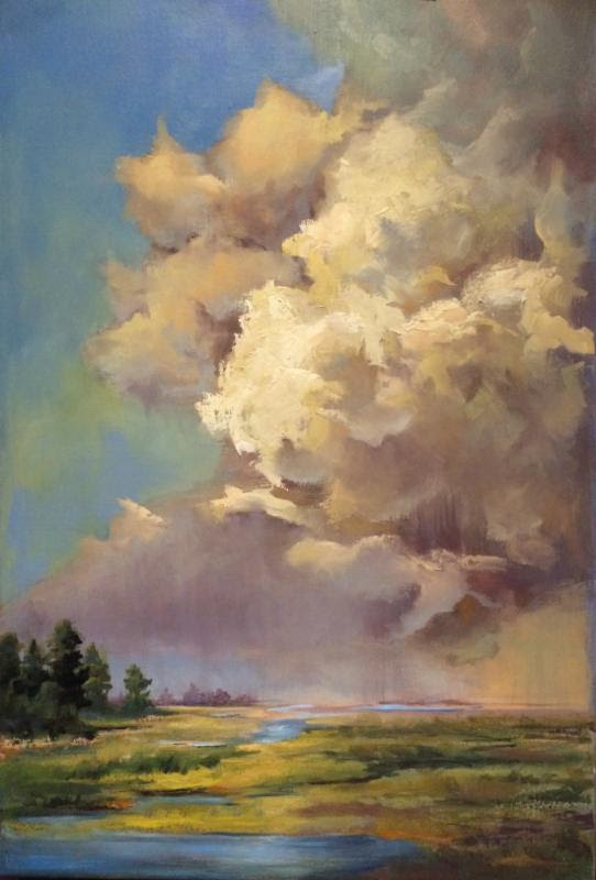 "Chance of Showers'' (oil on linen), by Donato Beauchaine, in the current group show "Outside/In,'' at the Providence Art Club.