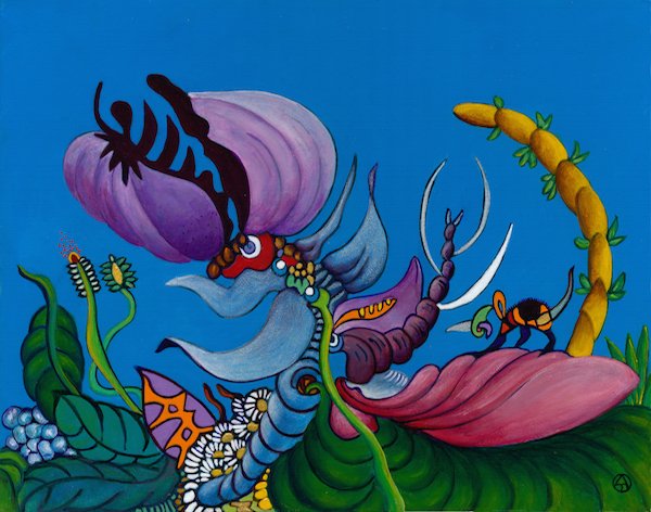 "In the Garden'' (acrylic on masonite) by Angela Mark, in her show "Despairing Beauty,'' at Galatea Fine Art, Boston Oct. 1-30.