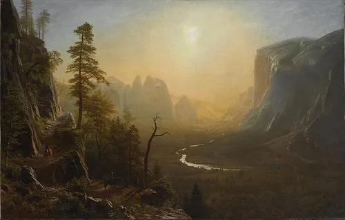 ''Yosemite Valley, Glacier Point Trail'' (1873), by Albert Bierstadt, in the show "Exploring the Incomparable Valley,'' at the Yale University Art Gallery, New Haven, through Dec. 31.