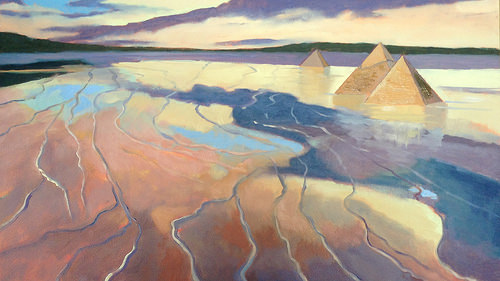 "Flooding Pyramids,'' by Jane Eccles, in the group show "Saving Gaia: The Seven Thunders,'' at Miller White Fine Arts, South Dennis, Mass., through Dec. 30. The show focuses on fears of global warming, including such manifestations as increasing beach erosion on low, sandy Cape Cod.