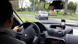 An Uber driver at work.