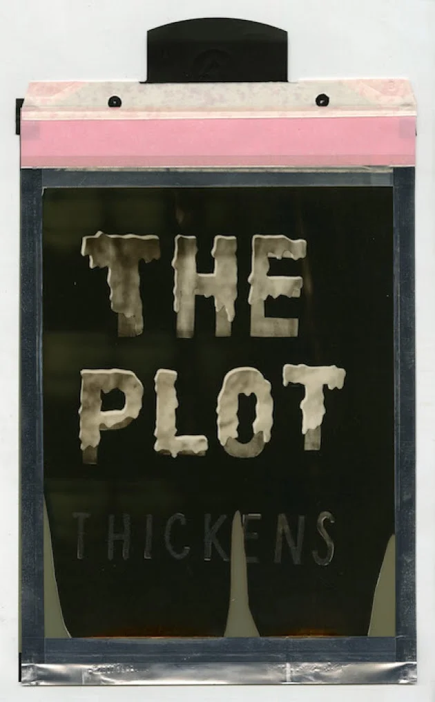 "The Plot Thickens (silver shade instant film), by Corey Escoto, in his show "A Routine Pattern of Troubllng Behavior,'' at Samson Gallery, Boston, through April 1. The Carnegie Museum of Art observed: 'The two- and three-dimensional works of Corey …