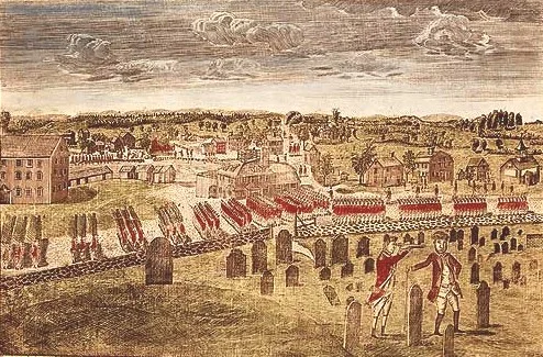 The British Redcoats entering Concord