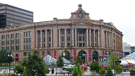 South Station, for many years gritty but now one of the nicest big train stations in America -- indeed at a European level of beauty and cleanliness. The editor of this site, who used South Station often as a youth in the '50s and '60s, well remembers when it was filthy, had few services besides ticket sales and for long stretches of the day was occupied by many derelicts.