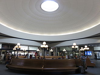 In the main room of the Providence train station. On the floor is carved the lovely phrase from Robert Louis Stevenson: "For my part, I travel not to go anywhere, but to go. I travel for travel's sake. The great affair is to move.''