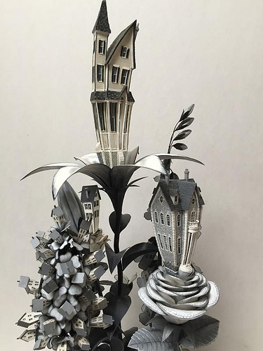 "Black/White Houseplant,'' by James Grashow, in his show "Corrugated World: The Art of James Grashow,'' at the Flinn Gallery, Greenwich, Conn. The show features corrugated board sculptures and detailed woodcut prints.