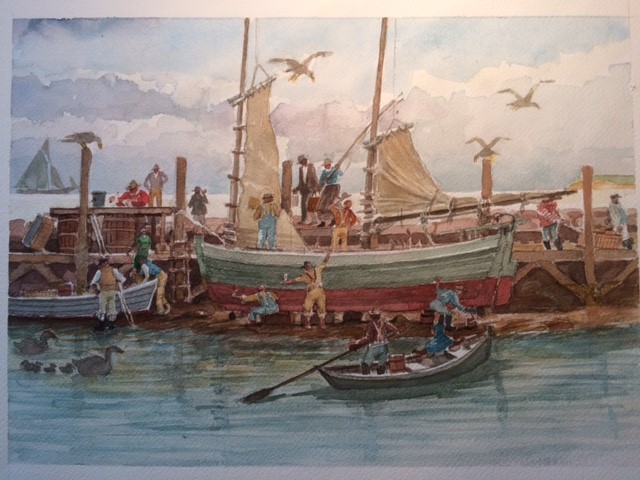 Watercolor by William Hall, part of his show at the Jessie Edwards Gallery on Block Island, scheduled for this July.