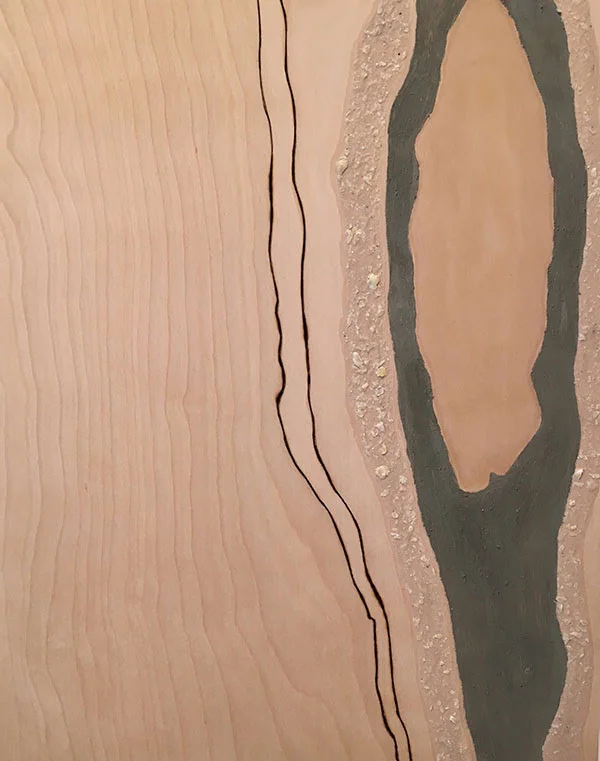 "Play'' (mixed materials on panel), by Luanne E. Witkowski, in her show "Burning Desire,'' at the Kingston Gallery, Boston, through April 30.
