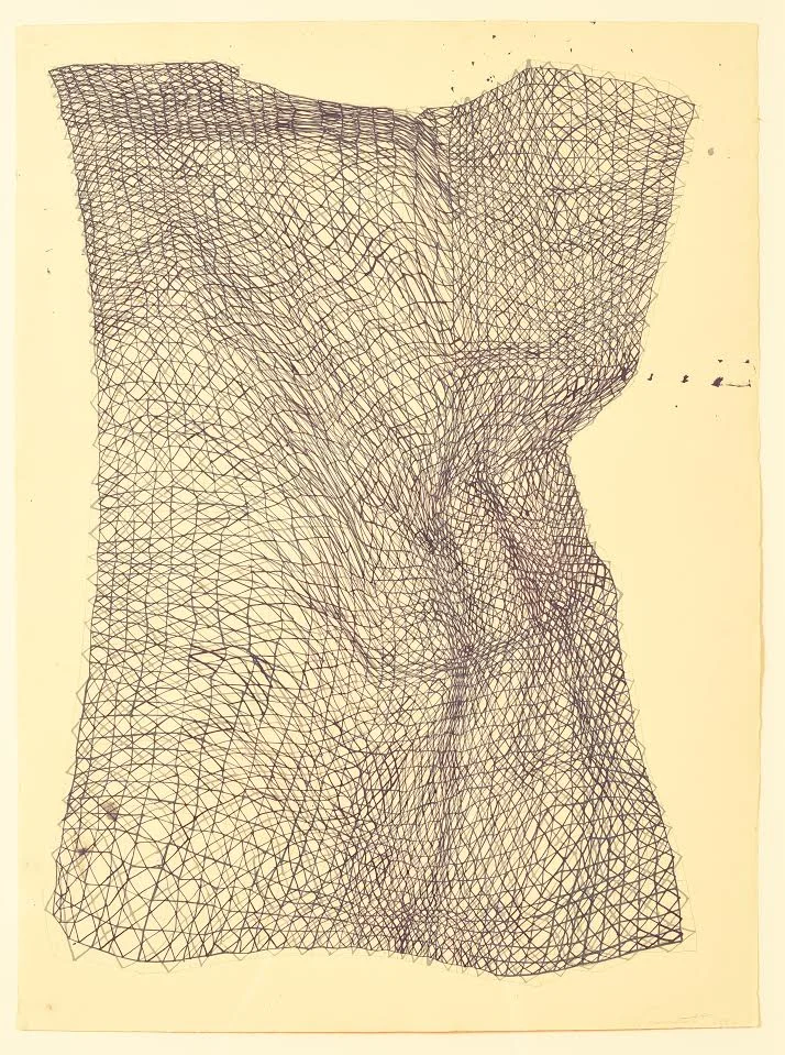 "Twisted Torso'' (gouache on paper), by Laura Watt, in the show "Grids,'' at Periphery Space gallery, Pawtucket, R.I., April 29-May 27. The title and subject of the show comes from the 1979 essay "Grids,'' by Rosalind Krauss. The show shows the work of six artists fascinated with the grids. They explore pattern, repetition and geometry in nature and everyday life.
