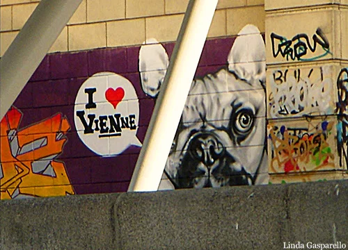 French bulldog on the Danube River wall.-- Photo by Linda Gasparello