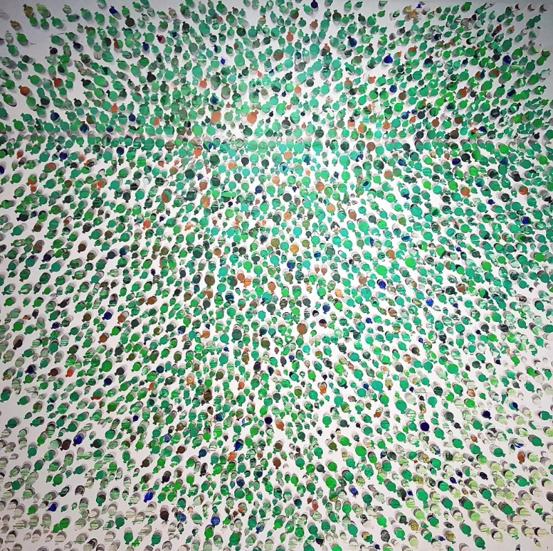 "Verdant Constellation'' (acrylic on canvas on panel), by Jung Hur, at the Corey Daniels Gallery, Wells, Maine, May 18-June 17.