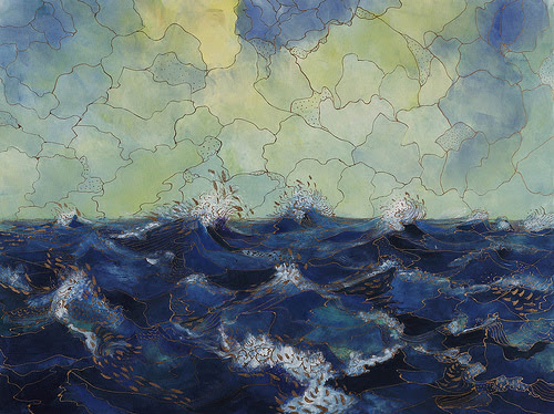 "A Playful Sea II '' (monotype) by Elizabeth A. Goddard, at the show "New England on Paper,'' at the Boston Athenaeum.