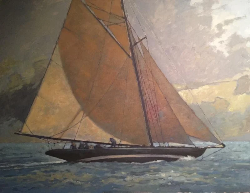 "Golden Cutter'' (oil), by Gary Davis, in the show "At Sea: National Maritime Show,'' at the Copley Society of Art, Boston, through July 3.