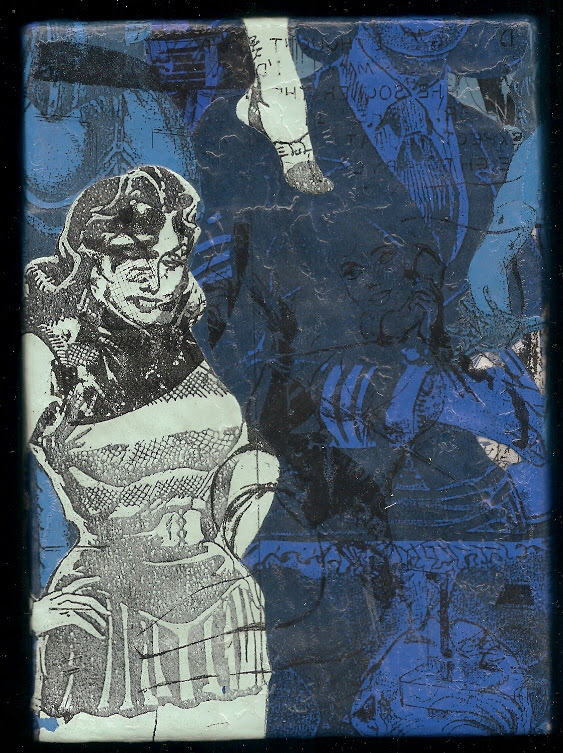 "19 Kimball'' (mixed media on wood panel) by Sam Earle, in his show "Pulp,'' at Adelson Galleries, Boston, June 2-July 30.
