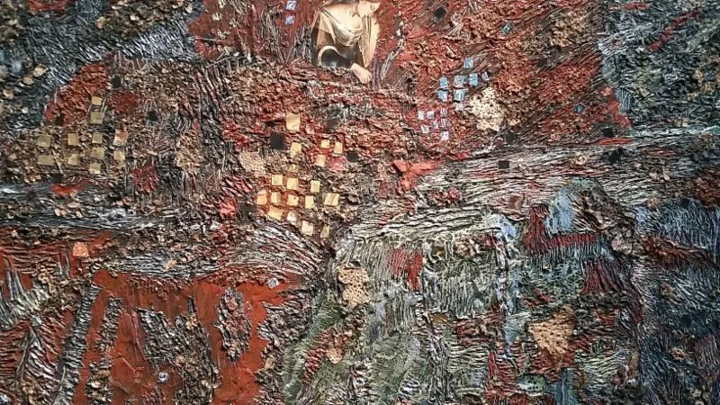 "Prayers for Rain'' (mixed media with lichen on canvas), by Dominick Takis, in the group show "Surface'' &nbsp;(with Ruth LaGue and George Shaw) July 8-Aug. 16 at the Gallery at Spencer Lofts, Chelsea, Mass.