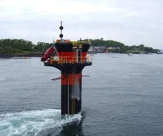 The world's first commercial-scale and grid-connected tidal-stream generator –&nbsp;SeaGen&nbsp;– in Strangford Lough., Nothern Ireland. The strong wake&nbsp;shows the power in the tidal current.