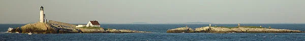 White Island (left) and Seavey Island (right) in the Isles of Shoals at high tide.