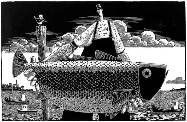 "Lyell'' (woodcut), by David Whitbeck, in the show&nbsp; "BIG INK: Large-Scale Prints From the Woodcut Revolution,'' at the Brickbottom Gallery, Somerville, Mass., Dec. 7-Jan. 13. 