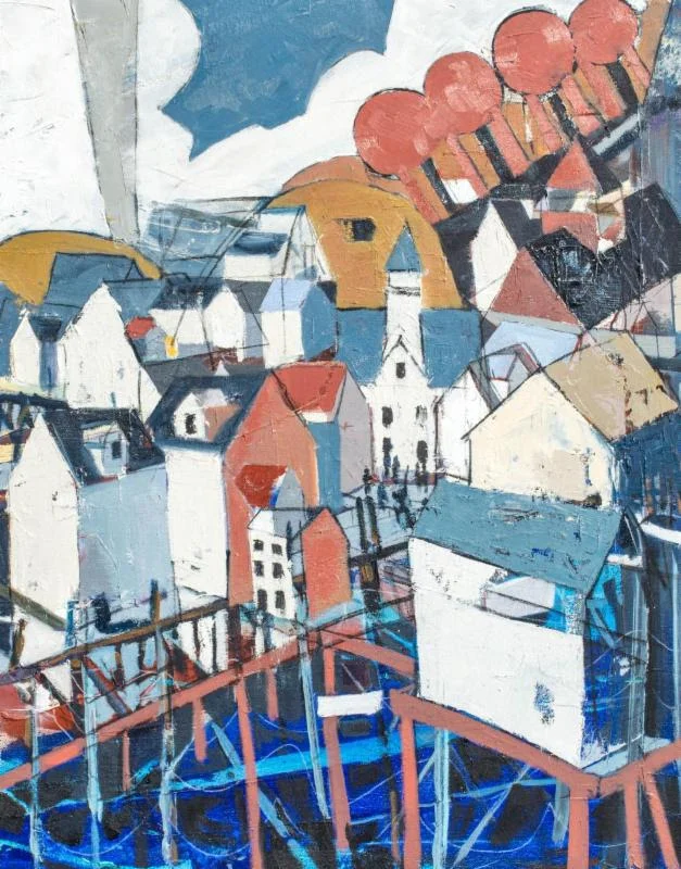 "Town Pier No. 11'' (&nbsp;oil on canvas), by Paul Kelly, in his "Structure Series'' show, at Galatea Fine Art, Boston, Jan. 3-28.