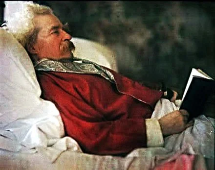 Mark Twain photographed in 1908 via the Autochrome Lumiere process.