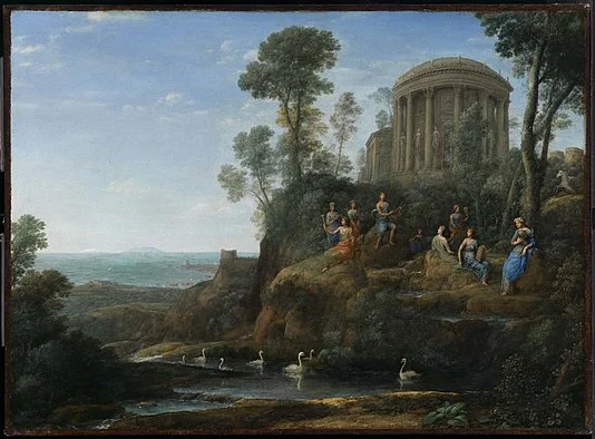 "Apollo and the Muses on Mount Helicon''&nbsp;(1680), by Claude Lorrain.