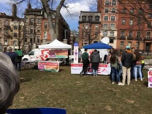 Registering young voters during the March for Our Lives in Boston on March 24.