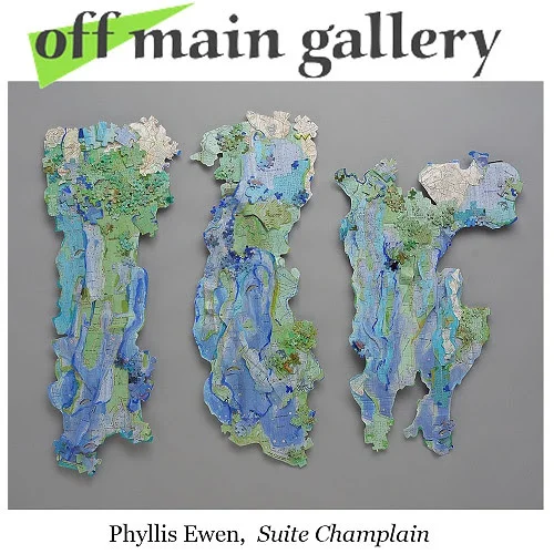 This image is from Ms. Ewen's "Flux & Flow'' show of "dimensional landscapes" on archival pigment prints at the Off Main Gallery, in Wellfleet, on the Lower Cape, through Aug. 9. The "Champlain'' is apparently a reference to Lake Champlain.