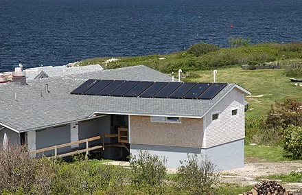 Solar hot water panels on the roof of the Shoals Marine Lab water- conservation building.