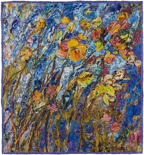 "Evening Song'' (quilt), by Marianne Williamson, in the group show "Interplay: Fiber and Art Quilts 2018'', at the Whistler House Museum of Art, in Lowell, Mass., Aug. 11-Sept. 15 . "Interplay," refers to the connection between fiber and art. The museum was the birthplace of the famous painter James McNeill Whistler (1834-1903); remember his painting nicknamed "Whistler's Mother''?