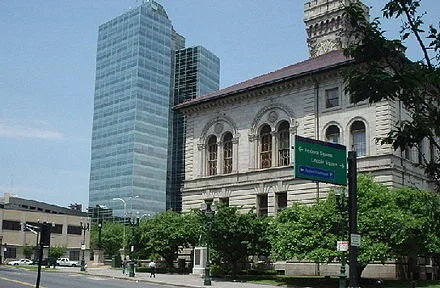 Downtown Worcester, with City Hall to right.