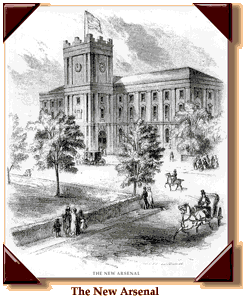 A 19th Century view of the main building at the Springfield Arsenal (aka Armory), founded in 1777 and until its closing by the Pentagon, in 1868, the single most important facility for making firearms in America. It was very important in the Union victory in the Civil War, and in the 19th Century was the site of very important technology and engineering advances in the Industrial Revolution. The site is now a National Historic Site, the only one in western Massachusetts. The city became famous for the arsenal but soon will be more famous for a new and glitzy casino. Oh yes, Dr. Seuss was born in Springfield.