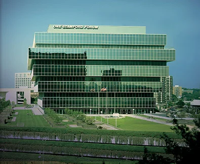 Purdue's headquarters is in this building in downtown Stamford.