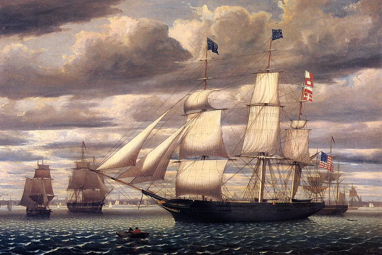 The clipper ship Southern Cross in Boston Harbor in 1851. Painting by FitzHugh Lane.
