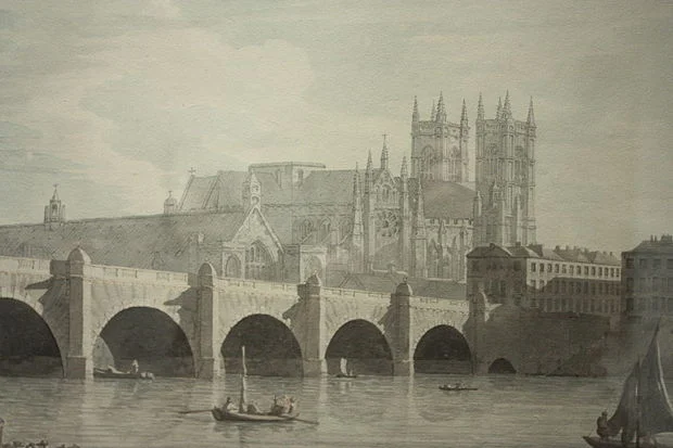 "Westminster Bridge,'' by Joseph Farrington, 1789 (the original bridge, opened in 1750), replaced in 1862.
